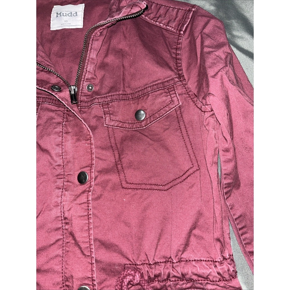 Mudd Y2K Size XS Faded Burgundy Jacket Button/Zip Up Cinch Waist & Snap Pockets. - Picture 4 of 14